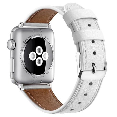 Apple Watch (45mm) Top Layer Cowhide Aitoa Nahkaa Rannekellon Nauha - Valkoinen