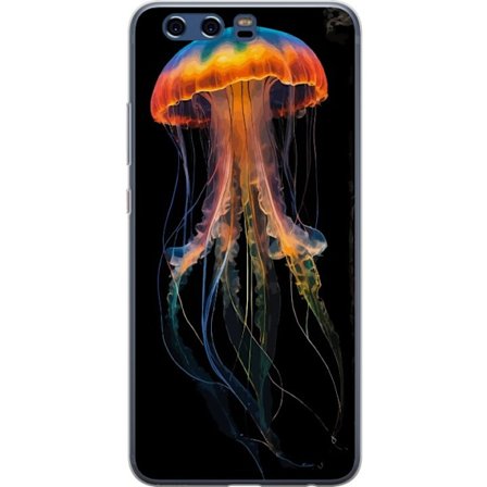 Kompatibelt Gjennomsiktig deksel til Huawei P10 Fargerik manet i neonlys på svart bakgrunn, detaljert undervannsdesign med lysende tentakler, perfekt