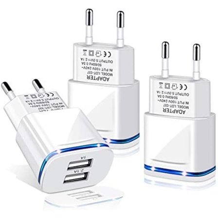 USB-nettstrømadapter, 3-pakning 2.1A 5V 2-porters universell LED-strøm