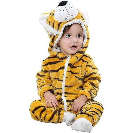 Unisex Baby Djurdräkt Vinter Höst Flanell Huvad Romper Cosplay Tiger 70