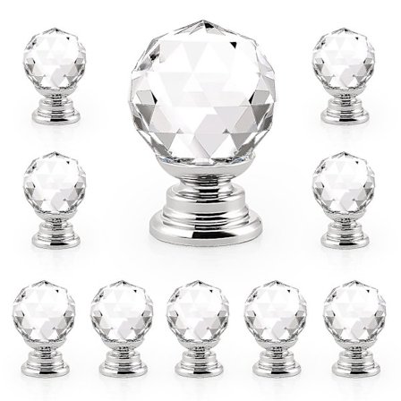 10 x 20mm Runde Glass Kjøkkenskap Knott Klar Diamant Møbel Skuff Håndtak Krystall Skap Trekk Med Skruer