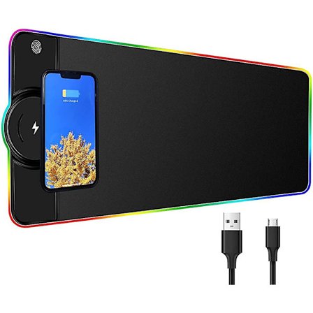 Trådløs opladningsmusemåtte, Stor Xxl Rgb Gaming Musemåtte, Led Gaming Musemåtte Til Pc
