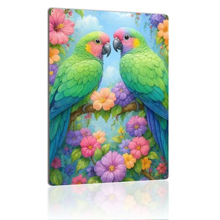 Vihreät papukaijat metallikyltti värikäs lintu seinätaide vintage peltikyltti laatta trooppiseen seinäkoristeeseen lahjaksi