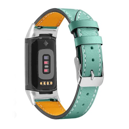 Enkelt klockarmband i äkta läder till Fitbit Charge 5 - Teal Grön