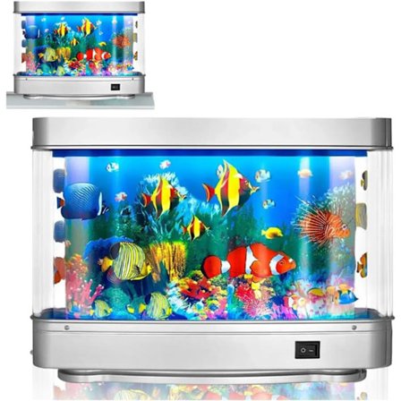 Kunstigt akvarium, søde bevægelige fisk, dekorativt virtuelt hav i bevægelse natlampe