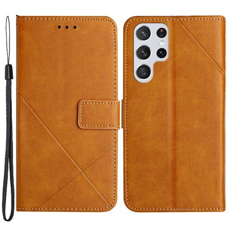 SKALO Samsung S22 Ultra Embossed Plånboksfodral i PU-Läder - Ljusbrun