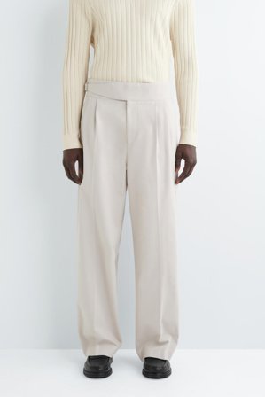 COS Men's Pantalón Wide Leg Con Pinzas Y Detalle De Cinturón in Beige