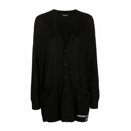 Dsquared2, Logo Hem Cardigan Czarny, Kobieta, Rozmiar: M