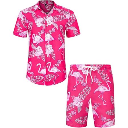 Herr Hawaiian skjorta och shorts set Regular Fit kortärmad casual funky strand flamingo skjorta set 3XL