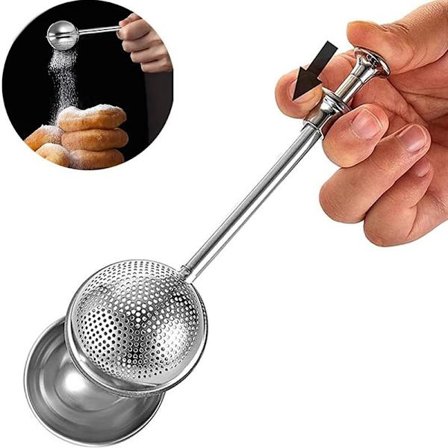 Mel-Pusher til Bagning, Enhåndsbetjening, 304 Rustfrit Stål Pulveriseret Sukker Duster, Mel Støvopsamler og Sigte, Gaveemballage