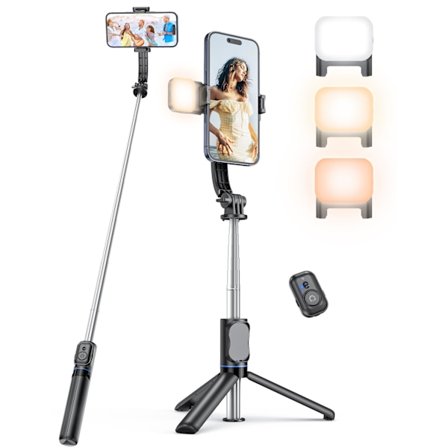 Selfie-stativ med avtagbar telefonhållare, smartphone-stativ som kan förlängas upp till 106 cm med fjärrkontroll, för iPhone, Samsung och Android (