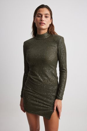 NA-KD Sharp Shoulder Sequin Top - Festtoppe - Grøn - XS