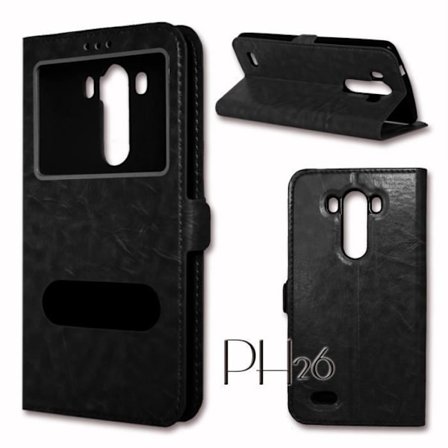 Etui housse coque folio - PH26 - LG G4 STYLUS - Keinonahkaa - Musta - Magneetti
