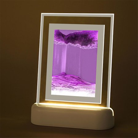 Lampe med bevægeligt sandkunstmaleri, natlampe, 3D sandlandskab, bevægeligt sandbillede med LED firkantet glas, flydende sanddisplay, afslappende 