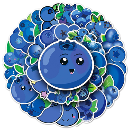 Blåbær, Tegneserie Frukt Klistremerke, Klistremerker for Barn 50 Pakke Blandede Vinyl Klistremerker for Laptop, Telefon, Vannflaske, Skateboard, 