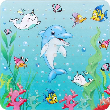 Skridsikker brusebadsmåtte (delfin), 53 x 53 CM maskinvaskbar bademåtte