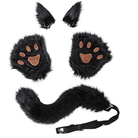 Rollspelsdräkt Tillbehörsset, Fingerlösa Handskar i Fuskpäls Therian Tassar För Djurtema Fest Halloween Kostym, Justerbart Midjespänne