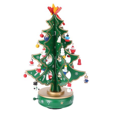 Klassisk Musikkboks Treverk Urverk Design Juletre Med Smykker Miniatyr Håndlaget Musikkboks Til Bursdag Valentinsgave (grønn)