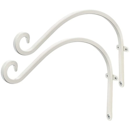 Hängande korgfäste 12 tum 2 väggmonterade korgkrokar för utomhusblomkorgar, vit, för fågelmatning