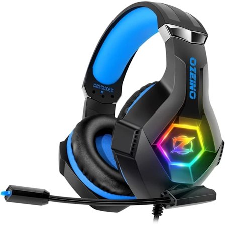 Gaming Headset PS5 PS4 Headset med 7.1 Surround Sound, Gaminghörlurar med brusreducerande flexibel mikrofon RGB LED-ljus Memory Ea