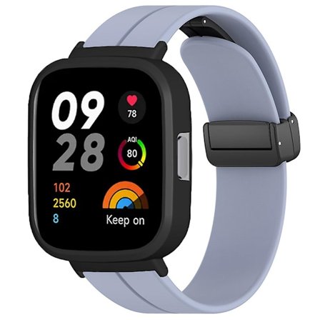 Svart magnetiskt spänne silikon handledsrem för Xiaomi Redmi Watch 3 klockarmband med klockfodral