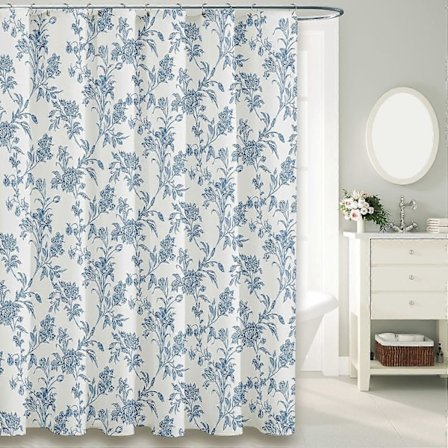 Blått Duschdraperi Blommigt Bomull Cottagecore Duschdraperi för Badrum 183 cm B x 183 cm L