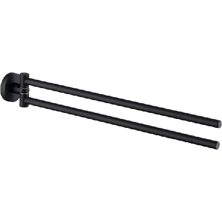 Matt sort baderomshåndkleholder med 2 stenger 180° svingbar SUS304 rustfritt stål 41CM veggmontert håndkleholder håndkleholder
