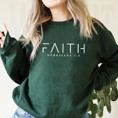 Trendig Faith Sweatshirt Bibelversskjorta Kristna kläder Dam Streetwear Tröja Huvtröja Estetiska kläder