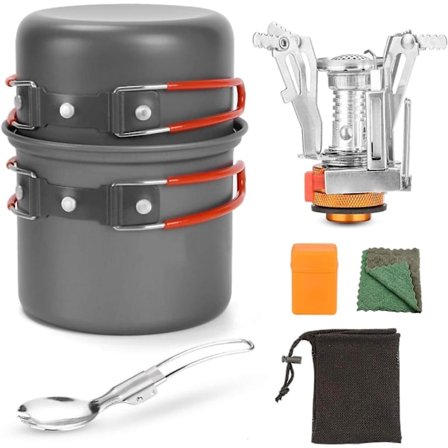 Multi-pcs Durable And Compact Aluminum Camping Stove Pan Kit Camping Utensils Complete With Ultralight Camping Stove For Hiking Fishing