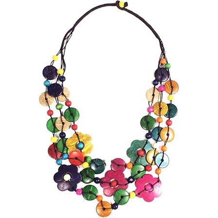 Boheme Lagt Halskæde Kokosnød Perler Farverige Blomster Perler Vedhæng Vintage Gave