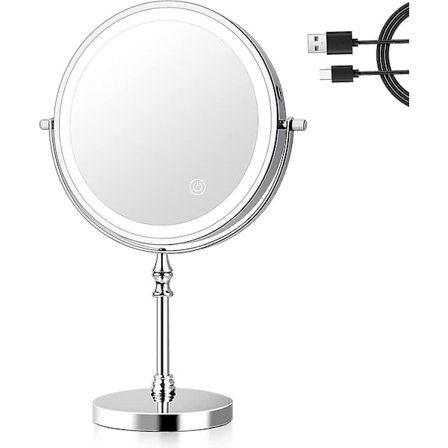 8 Tommer Forstørrende Makeup Spejl, LED-belyst Makeup Spejl, 1x/10x Forstørrelse USB Opladning