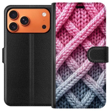 Yhteensopiva Lompakkokotelo Apple Apple iPhone 17 Pro Max Lähikuva kudotusta tekstiilikuviosta vaaleanpunaisissa, harmaissa ja valkoisissa sävyissä