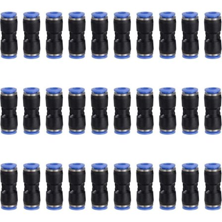 Pneumatisk Kobling 6mm Rett Trykkluft Hurtigkobling Skyv Inn Luftslange Rørkobling Plast 30 stk