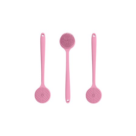 Silikone Rygskrubber - 3-pak Blød Badebørste med Langt Håndtag, Eksfolierende Kropsskrubber til Brusebad, Skånsom Hudrens (Pink,