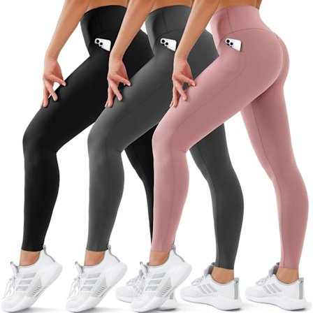 3-pack damleggings - hög midja, magkontroll, yoga, ogenomskinliga byxor, träningsleggings - små och stora storlekar...