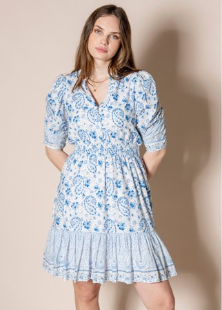 MISSMAYA - Billie Dress Short Sleeve Capri Blue - L