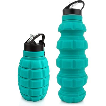 Sammenleggbar Reisesportsflaske 18oz, Gjenbrukbar BPA-Fri Silikon Foldbar Vannflaske for Trening Camping Vandring, Bærbar Lekkasjesikker 