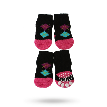 Urban Pup - Black/Pink Argyle - Hundstrumpor med antiglid- Hundskor & hundstrumpor hos Doggie.se