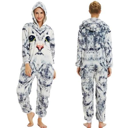 Unisex-flanellipuku, eläinpyjama, yhden kappaleen yöasu, huppari, yövaatteet, juhla-cosplay, eläinsiamilaiset pyjamat XL