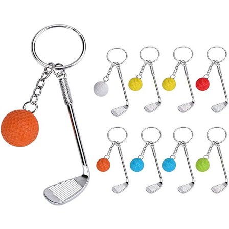 9 stk. fasjonable metallgolfnøkkelring, minigolfnøkkelring, golfnøkkelringgave til mann, kvinne, barn, 6 farger