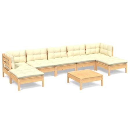 Vidaxl Loungegrupp Med Gräddvita Dynor 8 Delar Massiv Furu Creme