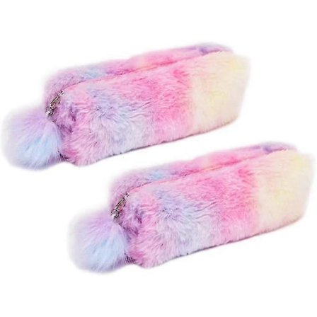 Plys Regnbue Penalhus til Piger Penalhus til Piger Fluffy Penalhus Sødt Regnbue Blyantholder Blødt Penalhus Fluffy Penalhus [DB]