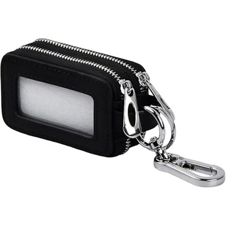 Lædernøglepung til bil, unisex lædernøglepung, nøgleholder med lynlås og gennemsigtigt vindue, bilbeskyttelsesetui til nøglering