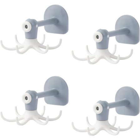 360 roterande hopfällbara krokar, självhäftande krokar med 180 vertikal vändning spikfri 6-klor vattentäta redskapshållare för kök badrum grå & vit (4