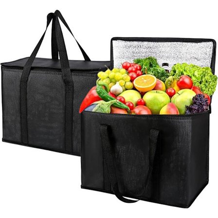 2 st - 30L Kylväska Vikbar stor shoppingväska, med robust dragkedja isolerad korg picknick lämplig för utomhusresor 41*26*33 cm svart_yu