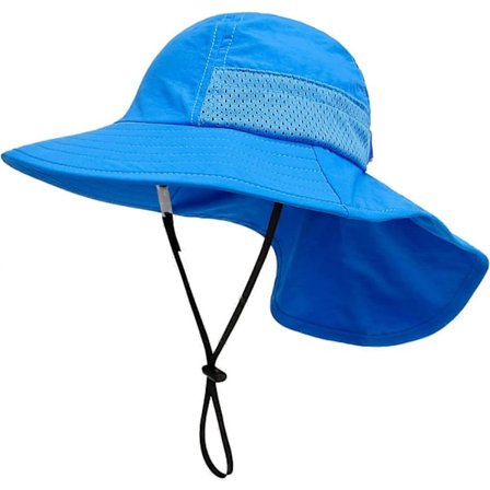 Baby Solhatt flicka pojke nackhatt skyddande barn andningsbar bucket hat Baby flicka Strandhatt barn sommarhatt blå Storlek M (2 - 6 år)
