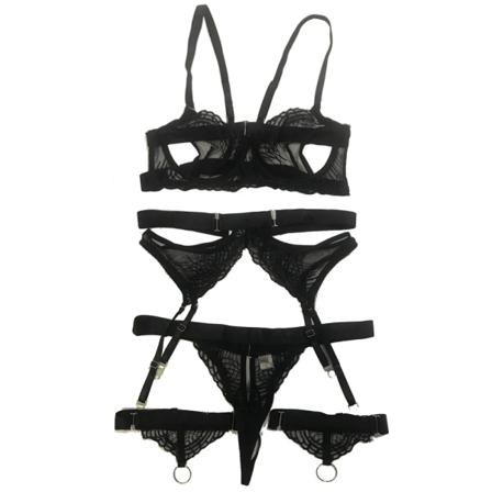 YBFDO Broderad Mesh Gaze Bekväma och sexiga kvinnor underkläder Transparent Perspektiv Ihåliga sexiga underkläder Black S