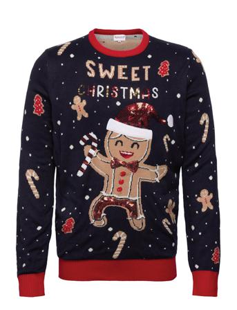 Cute Cookie Man Stickad Tröja M. Rund Krage Multi/mönstrad Christmas Sweats