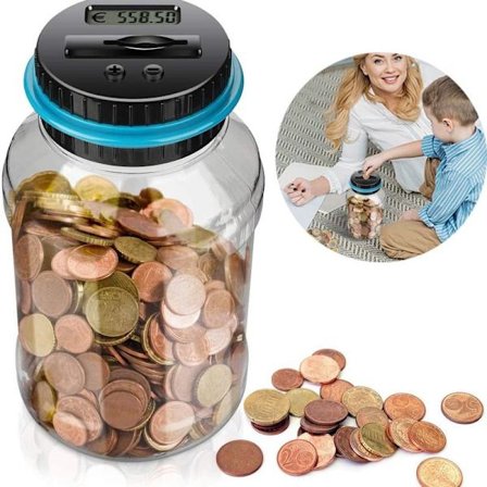 Sparebøsse med LCD-skjerm, automatisk mynttelling glass