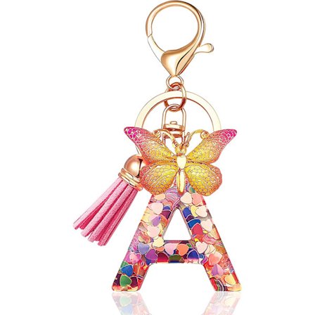 Nøkkelringtilbehør for kvinner barn Søt nøkkelring Initial bokstav Rosa dusk Butterfly Bilnøkkelringer